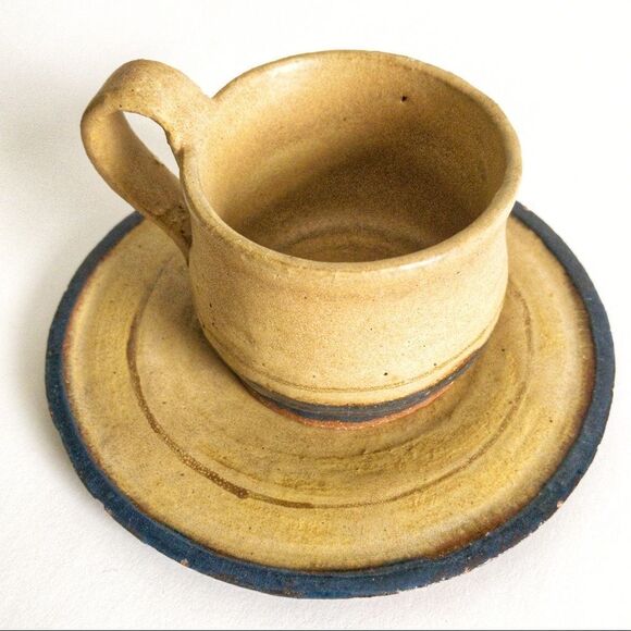 Hand Thrown Artisan Pottery Coffee Cup & Saucer - Picture 3 of 8
